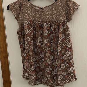 Maurices Floral Patterned Brown Blouse
